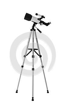 Tripod with modern telescope isolated on white