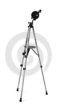 Tripod with modern telescope isolated on white