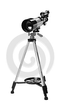 Tripod with modern telescope isolated on white