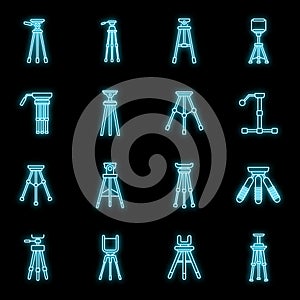 Tripod support icons set vector neon