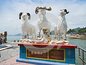 Tripple Goats Statue in Guan Yin Temple .