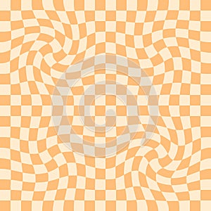 Trippy grid checkerboard seamless pattern in retro style. Checkered background with distorted squares. Funky doodle vector