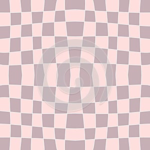 Trippy grid retro checkerboard seamless pattern in 1970s style. Checkered background with distorted squares.