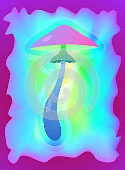 Trippy hallucinogen mushrooms psychedelic with gradient neon light effects. Holographic vector posters background with