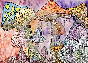 Trippy magical psychedelic mushrooms.