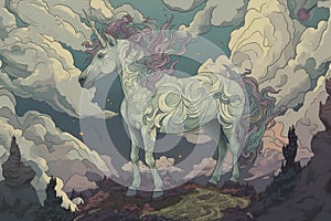 trippy unicorn, with its head in the clouds and hoofs on the ground photo