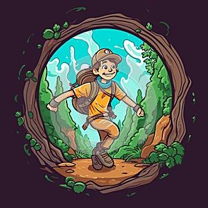 Trips to the countryside. Geocaching search for hidden treasures in nature. Cartoon vector illustration. isolated white background