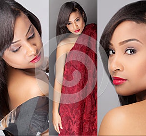 Triptych of Gorgeous Multiracial Woman photo
