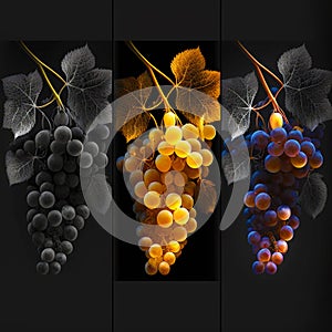 Triptych Of Grapes Created By Generative Ai