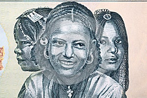 Triptych of portraits Eritrea girl`s from money