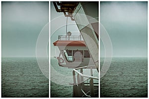 Triptych Storyboard of a Ship`s Bridge at Sea