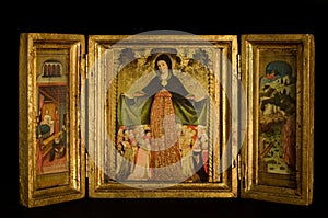 Triptych with Virgin and Child flanked archanges