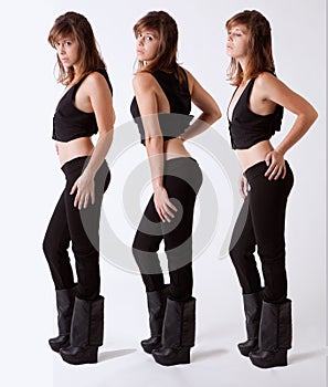 Triptych of Woman in Black Outfit