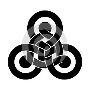 Triquetra knot sign made of two intertwined ribbons. Modern stylization of celtic trinity symbol