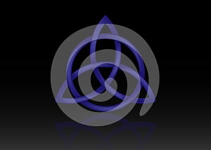 Triquetra logo, Trinity Knot, Wiccan symbol for protection. 3D Vector blue Celtic trinity knot set isolated on black background. W