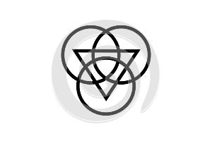 Triquetra with Triangle logo and overlapping circles, Trinity Knot tattoo, Pagan Celtic symbol Triple Goddess. Wicca sign logos