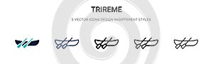 Trireme icon in filled, thin line, outline and stroke style. Vector illustration of two colored and black trireme vector icons