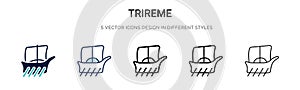Trireme icon in filled, thin line, outline and stroke style. Vector illustration of two colored and black trireme vector icons