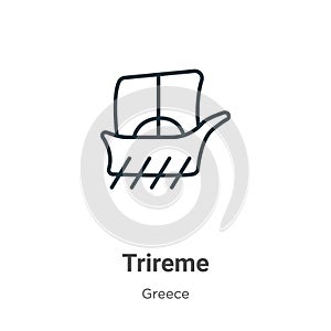Trireme outline vector icon. Thin line black trireme icon, flat vector simple element illustration from editable greece concept