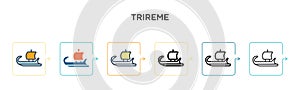 Trireme vector icon in 6 different modern styles. Black, two colored trireme icons designed in filled, outline, line and stroke