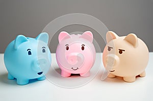 Tris piggy banks are chatting. News and events in the economy. photo