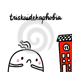 Triskaidekaphobia hand drawn illustration with cute marshmallow