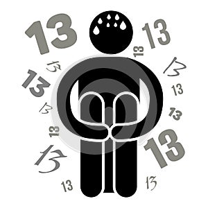 Triskaidekaphobia. Phobia Fear of The Number 13. Vector illustration. Isolated. Logo, icon, silhouette