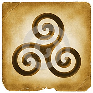 Triskelion spiral symbol old paper