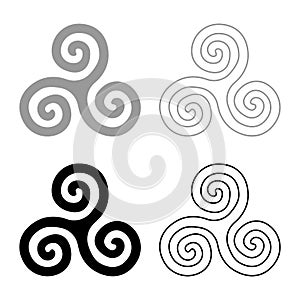 Triskelion or triskele symbol sign icon set grey black color illustration outline flat style simple image