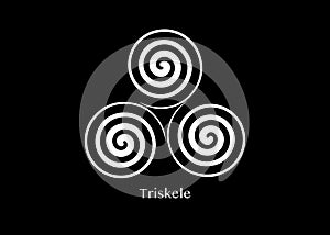 Triskelion or triskele symbol. Triple spiral Celtic sign. Wiccan fertility symbols logo design. Art print tattoo simple flat icon