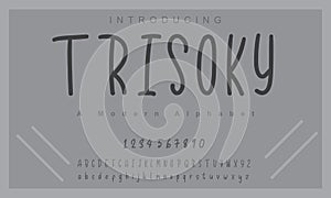 Trisoky font. Elegant alphabet letters font and number.