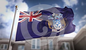 Tristan da Cunha Flag 3D Rendering on Blue Sky Building Background