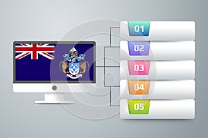 Tristan da Cunha Flag with Infographic Design Incorporate with Computer Monitor