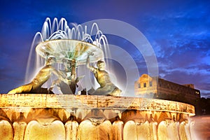 The Triton Fountain at the entrance of Valletta, Malta