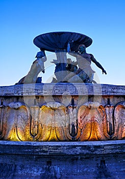 Triton Fountain in the evening light, Floriana, Malta