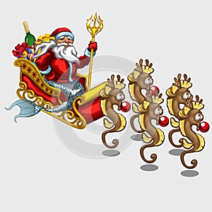 Triton Santa Claus on sleigh drawn by sea horses