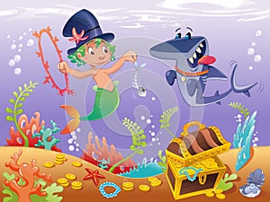 Triton with shark with background