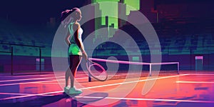 A Triumph on the Court Illustrated Female Tennis Player Shines in Wimbledon Colors. Generative AI