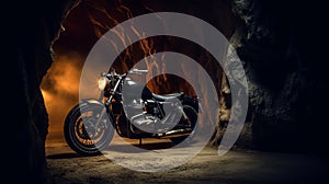 Triumph Motorcycle In Dark Cave: A Neo-concrete Masterpiece