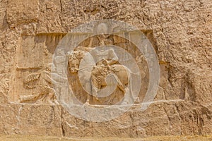 Triumph of Shapur I over the Roman emperors Valerian and Philip the Arab bas-relief in Naqsh-e Rostam, Ir