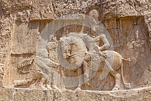Triumph of Shapur I over the Roman emperors Valerian and Philip the Arab bas-relief in Naqsh-e Rostam, Ir