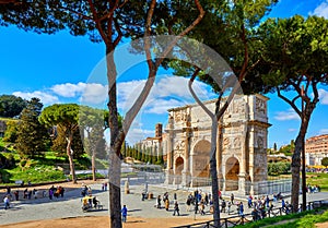 Triumphal Arch in ancient Rome Italy. Famous landmark