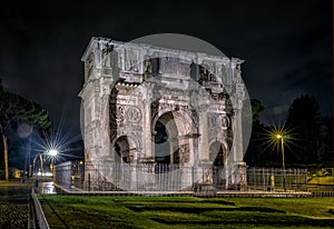 Triumphal Arch of Constantine at night in Rome