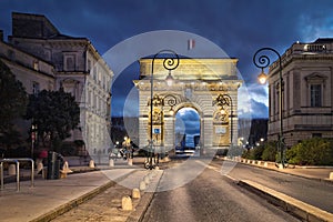 Triumphal arch at dusk in Montpellier, France