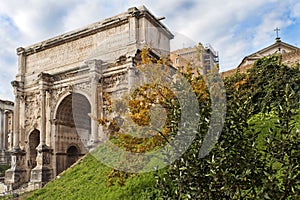 Triumphal Arch of Emperor Septimius Severus in the Roman Forum in Rome photo