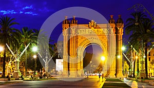 Triumphal arch in night. Barcelona