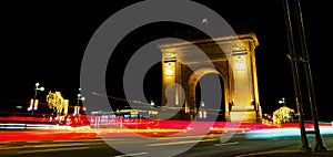 Triumphal Arch at night in Bucharest.