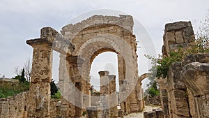 The Triumphal Arch. Roman archaeological remains in Tyre. Tyre is an ancient Phoenician city. Tyre, Lebanon