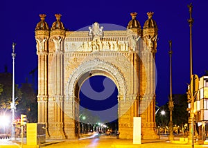 Triumphal arch in summer night. Barcelona