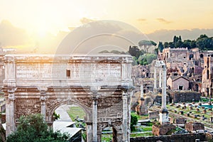 Triumphal Marble Arch of Septimius Severus on the Capitoline Hill, Roman Forum, Rome, Italy. Rome landmark